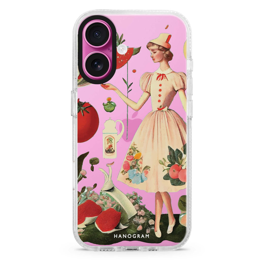 Noble girl iPhone 16 and 16 Plus ultra clear case, transparent graphic artwork, front product view