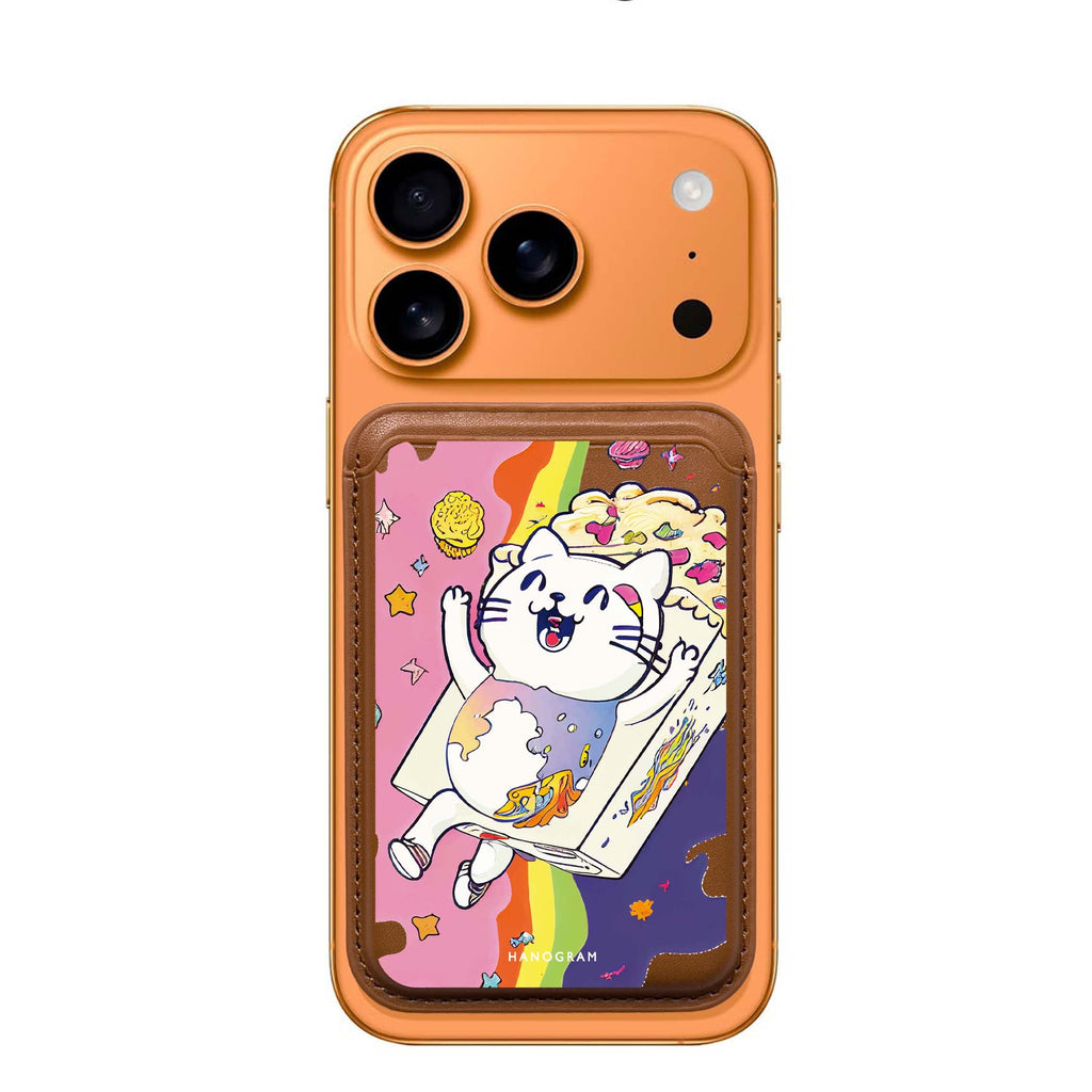 Rainbow Cat MagSafe wallet for iPhone, slim magnetic card holder, main view