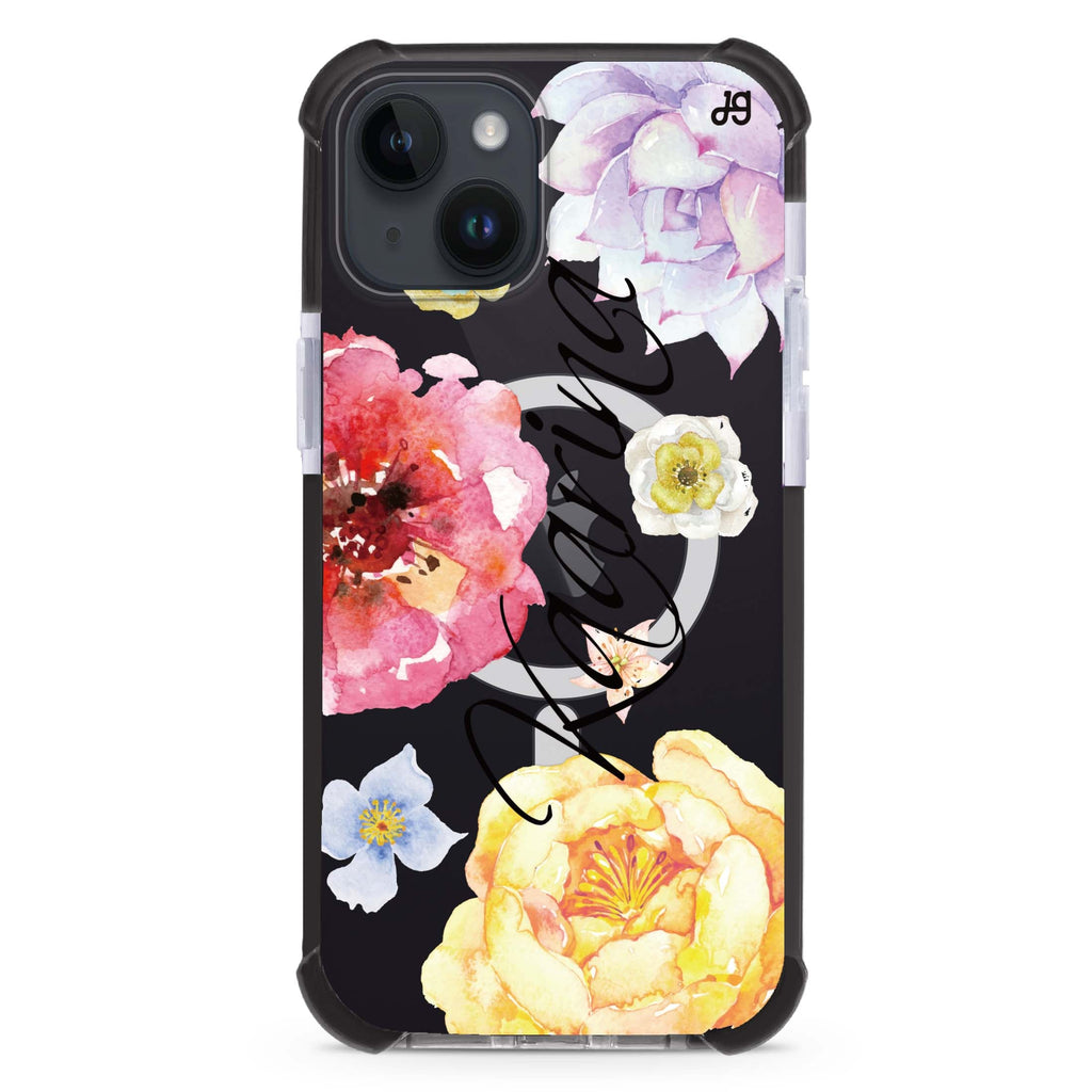 Colorful Watercolor Flowers iPhone 15 Plus MagSafe Compatible Ultra Shockproof Case