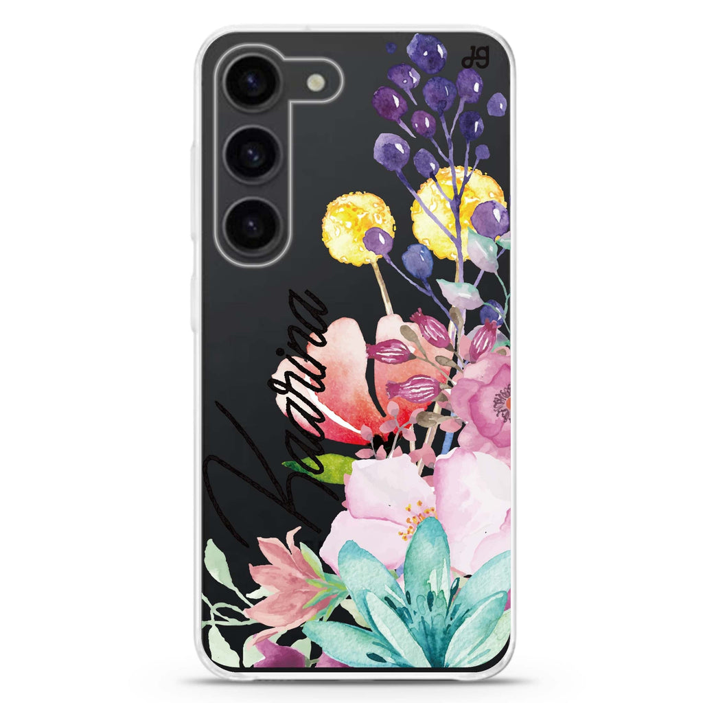Precious Garden Florals personalized ultra-clear case for Samsung Galaxy S23/S22, front view
