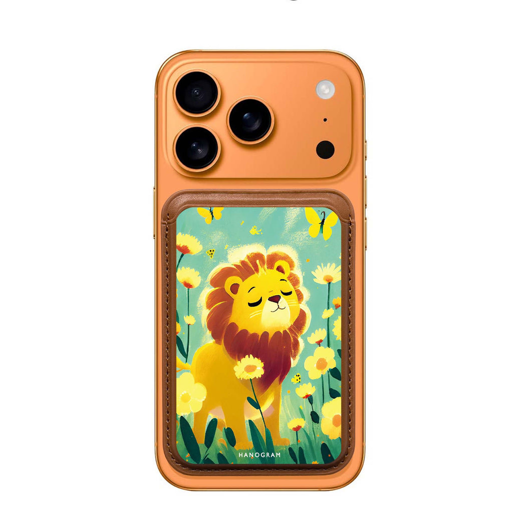Lion in the Garden MagSafe wallet for iPhone, slim magnetic card holder, main view