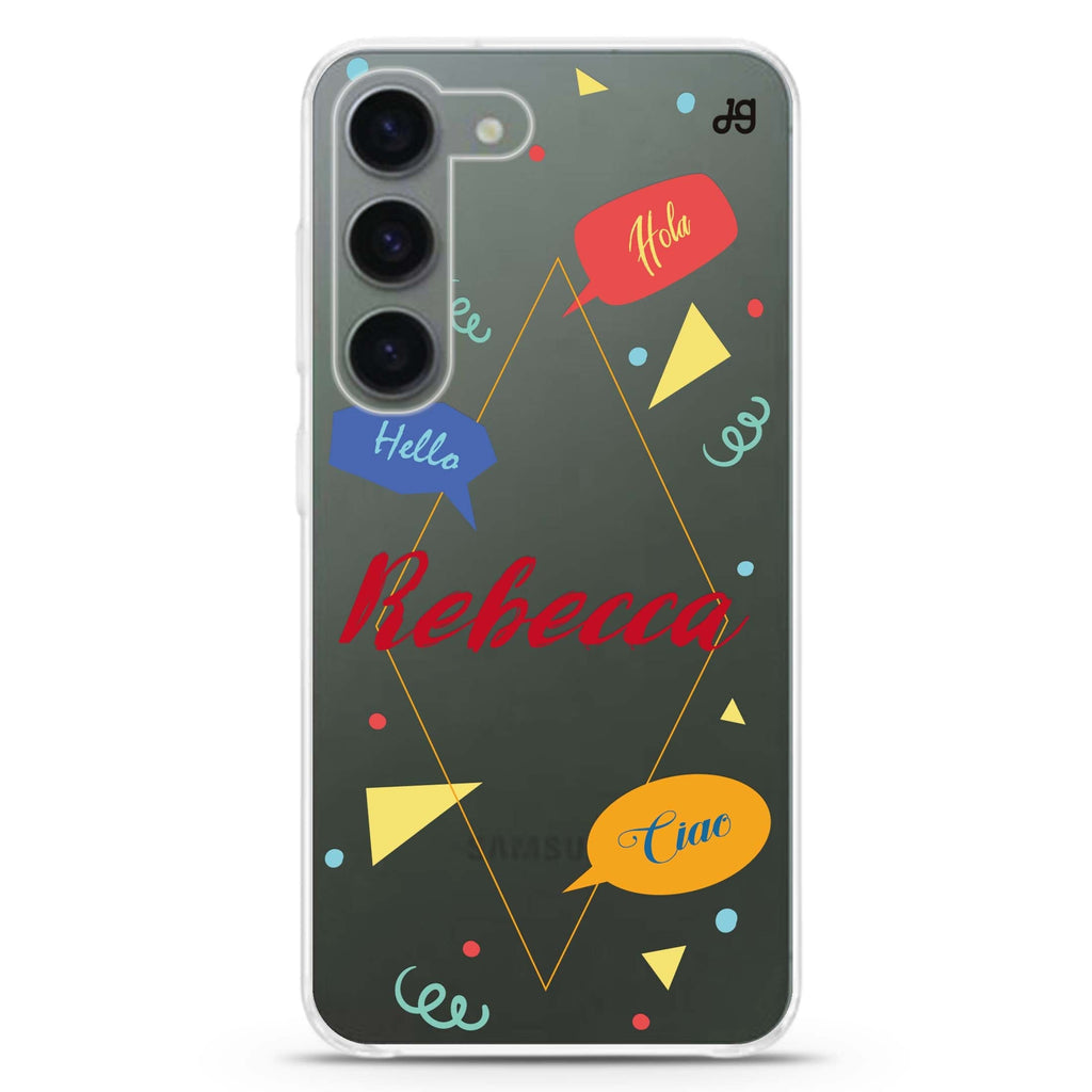 Communicate Fun personalized ultra-clear case for Samsung Galaxy S23/S22, front view