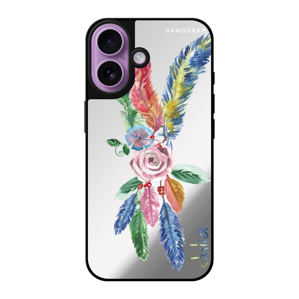 Reflective iPhone 16 Mirror Case –Feather Design