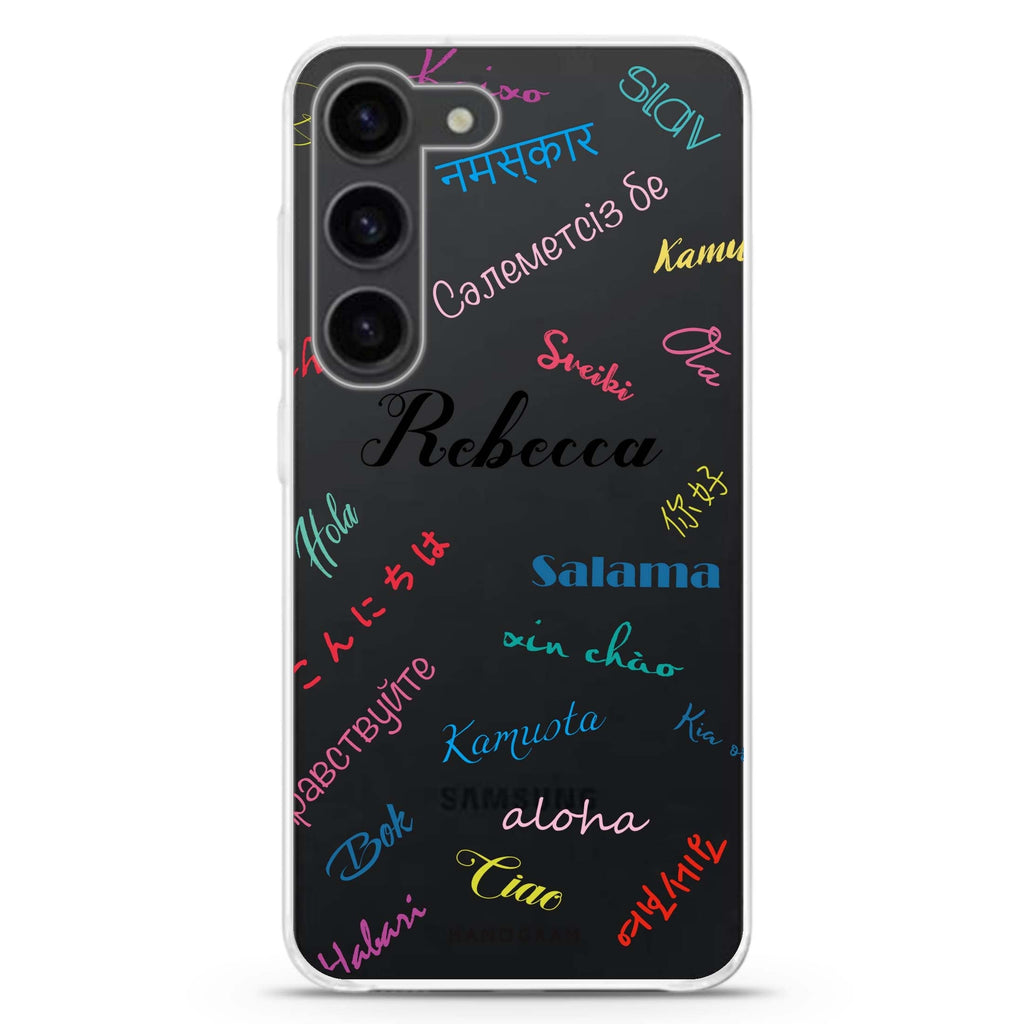 Hello Wrold personalized ultra-clear case for Samsung Galaxy S23/S22, front view