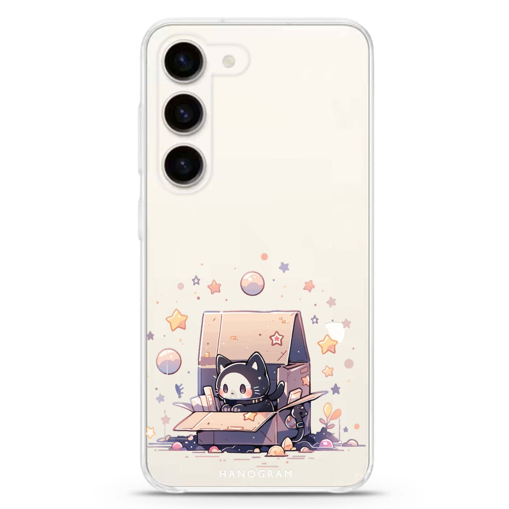 Starship Cat Pod ultra-clear case for Samsung Galaxy S23/S22, front view