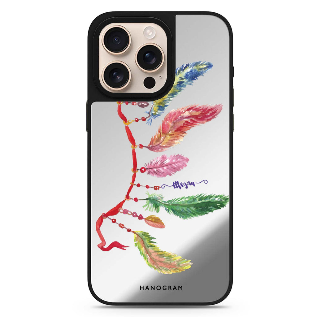 Feather II personalized name sleek reflective design iPhone 16/15/14 Pro Max & Pro mirror case