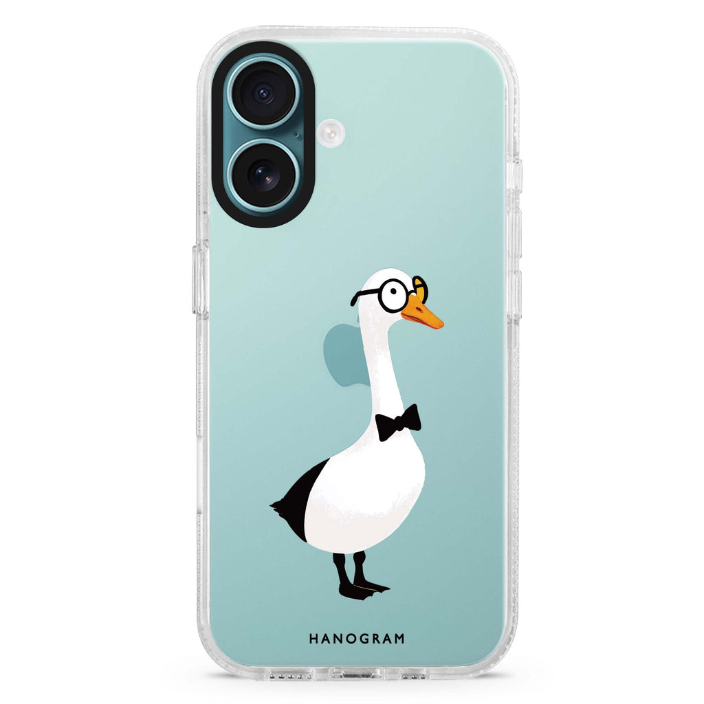 Gentleman Goose iPhone 16 and 16 Plus ultra clear case, transparent graphic artwork, front product view