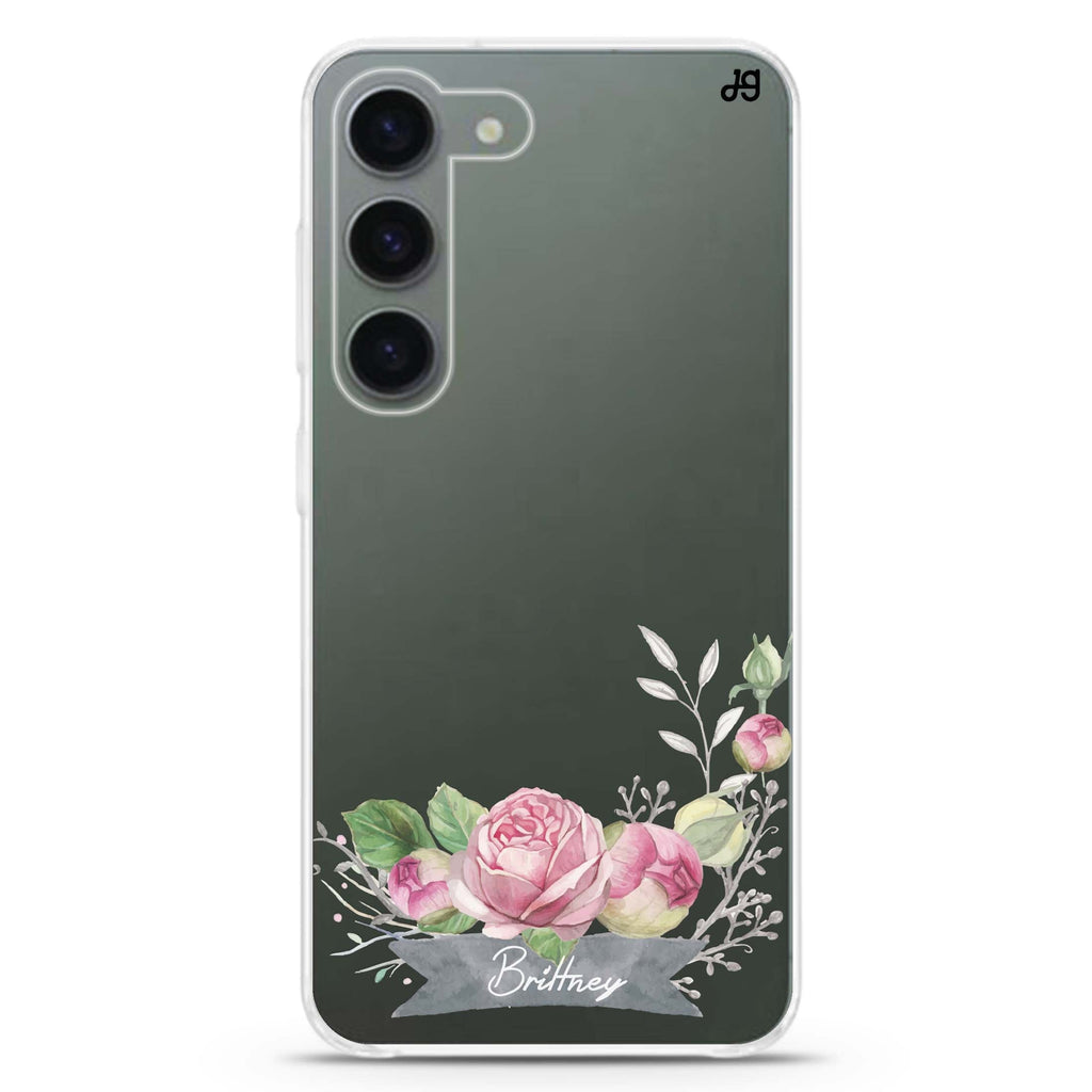 Ribbon & Floral personalized ultra-clear case for Samsung Galaxy S23/S22, front view