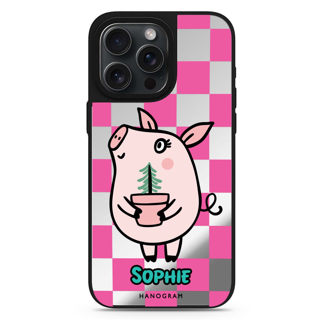 Lovely Pig personalized name MagSafe mirror case for iPhone 16/15/14 Pro Max and Pro, main view