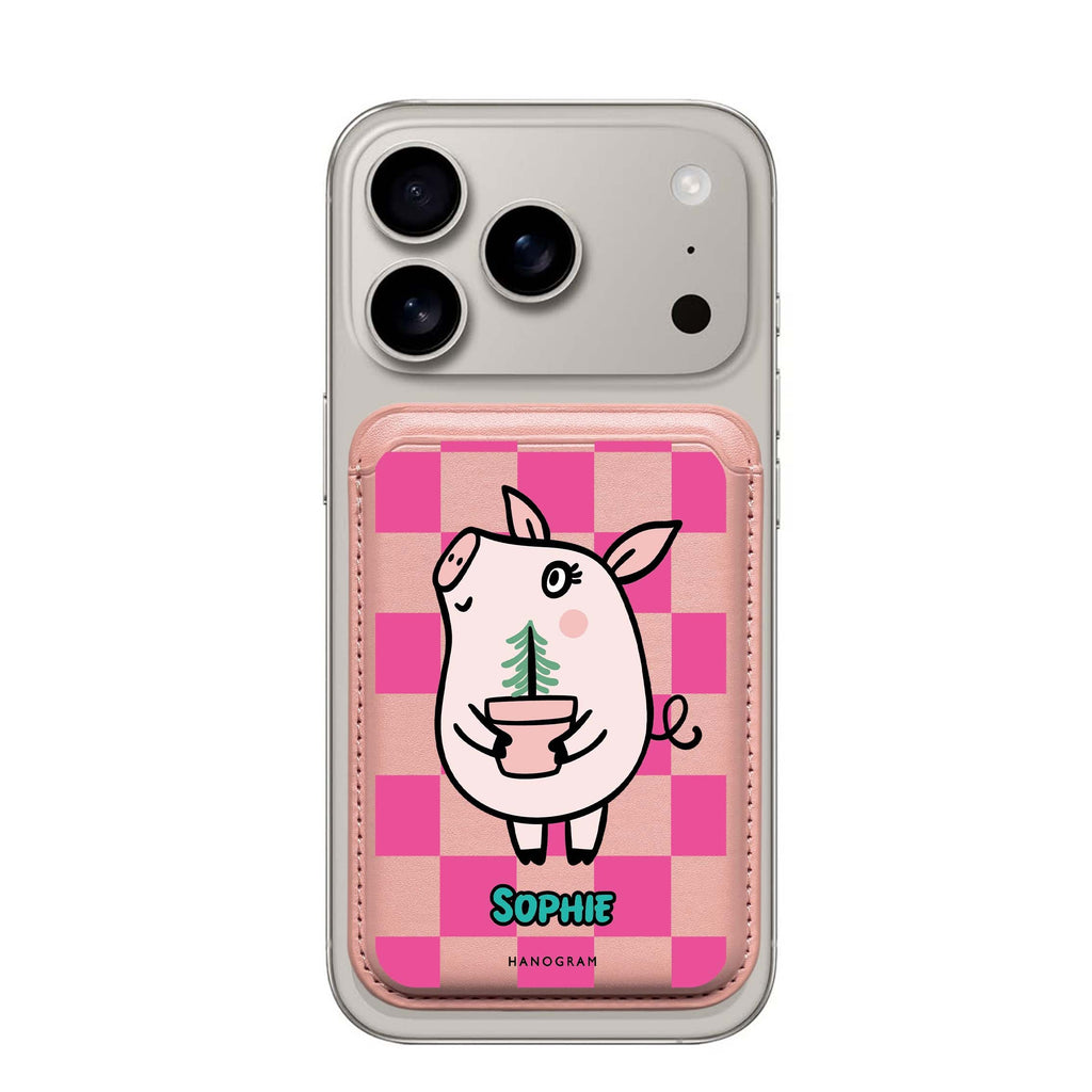 Lovely Pig custom name MagSafe wallet for iPhone, personalized magnetic card holder, main view