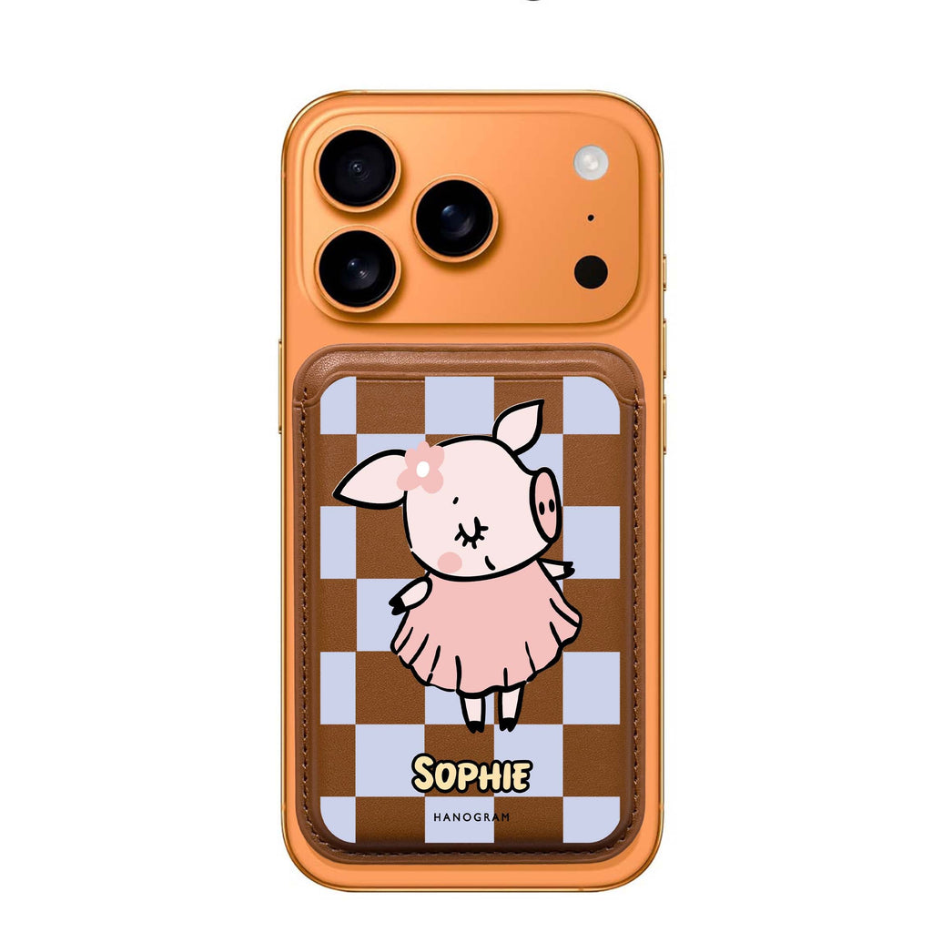 Pretty Pig custom name MagSafe wallet for iPhone, personalized magnetic card holder, main view