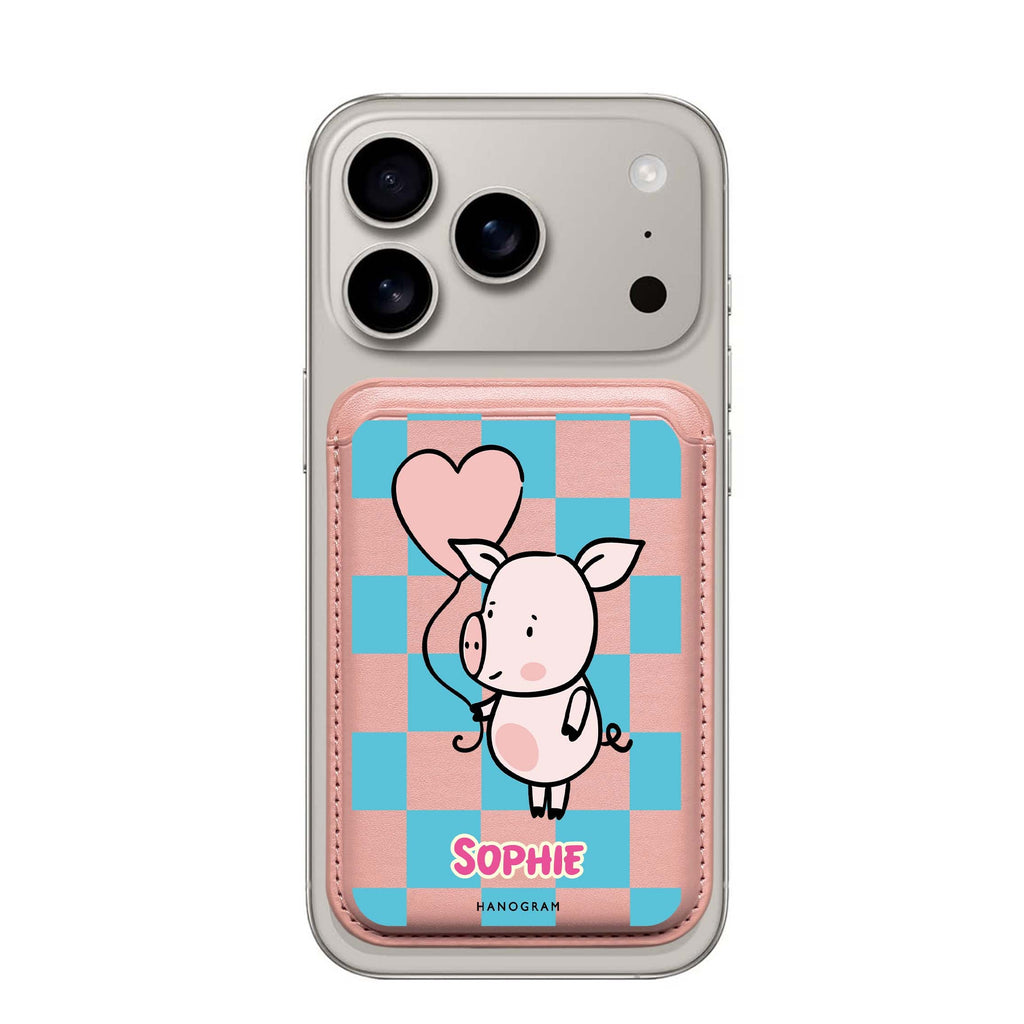 Sweet Pig custom name MagSafe wallet for iPhone, personalized magnetic card holder, main view