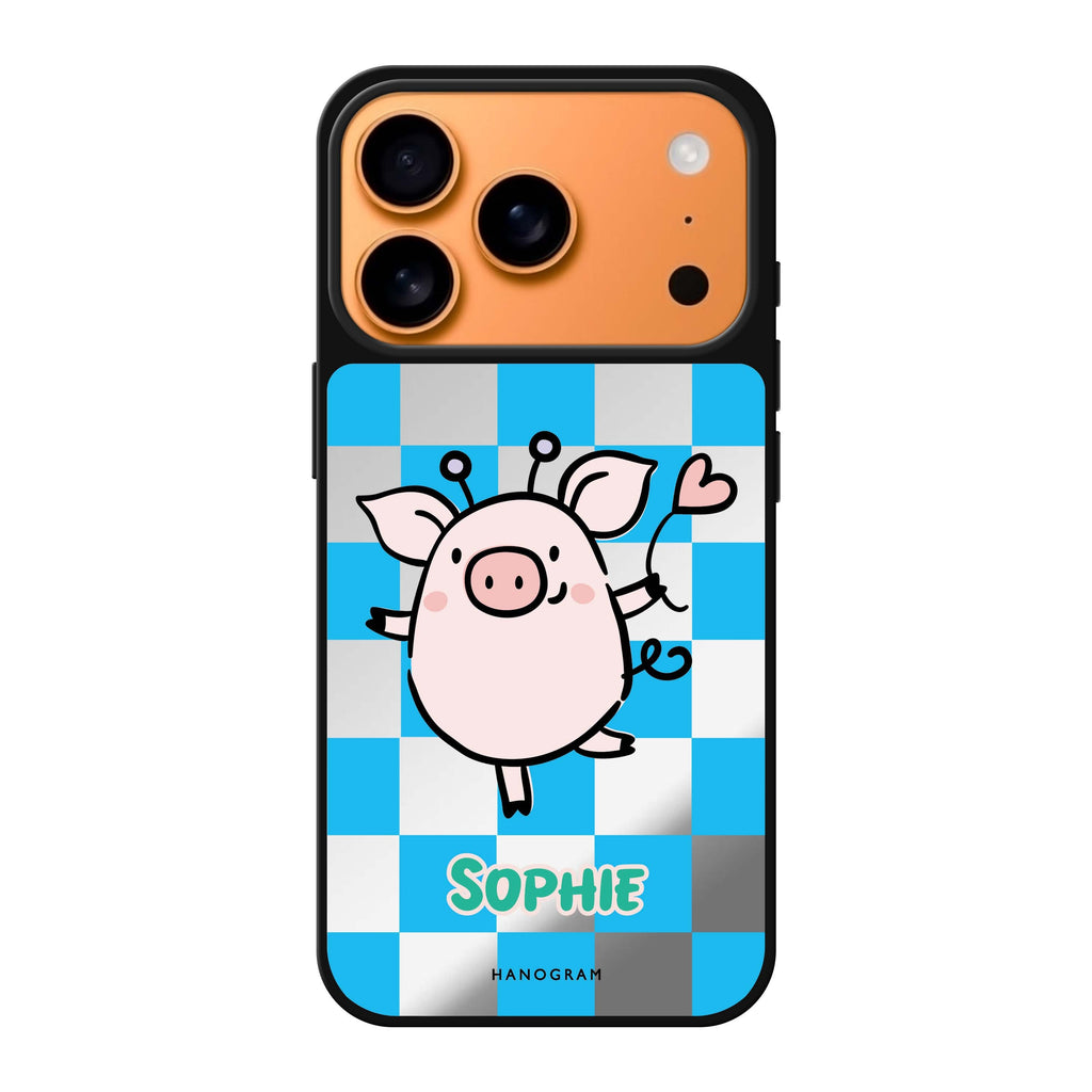 Happy Pig personalized name pig animal iPhone 17 Pro Max mirror case