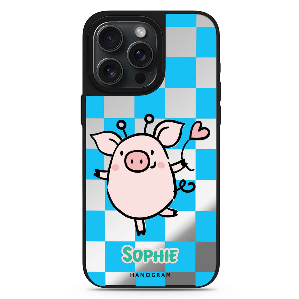 Happy Pig personalized name MagSafe mirror case for iPhone 16/15/14 Pro Max and Pro, main view