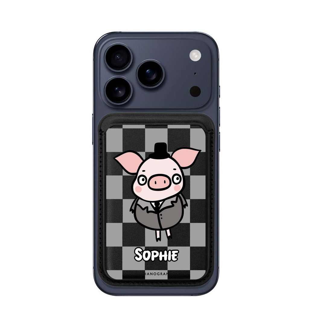 Handsome Pig custom name MagSafe wallet for iPhone, personalized magnetic card holder, main view