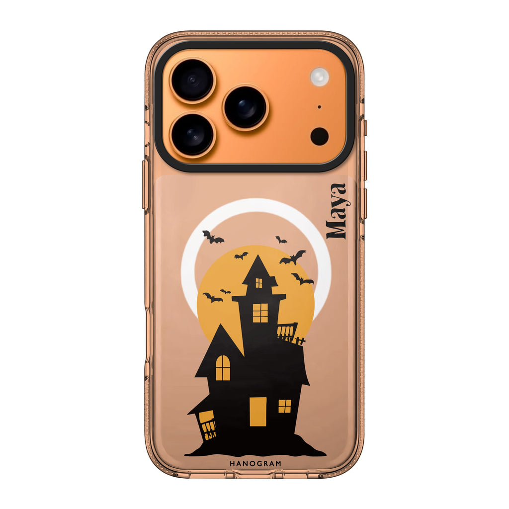 Moonlit Haunted House personalized name ghost moon celestial Halloween iPhone 17 Pro Max ultra clear case