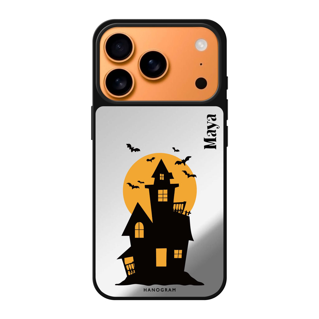 Moonlit Haunted House personalized name halloween ghost moon celestial iPhone 17 Pro Max mirror case