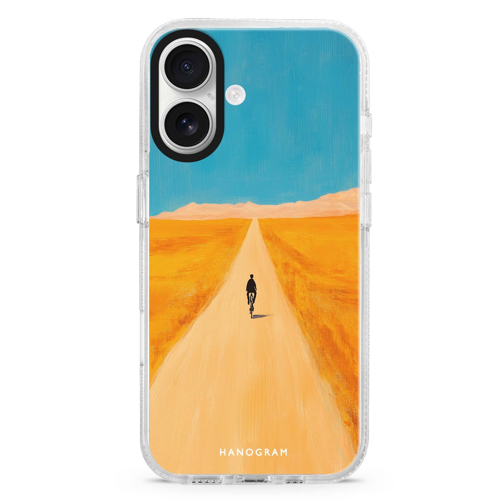 Pedal Alone iPhone 16 and 16 Plus ultra clear case, transparent graphic artwork, front product view
