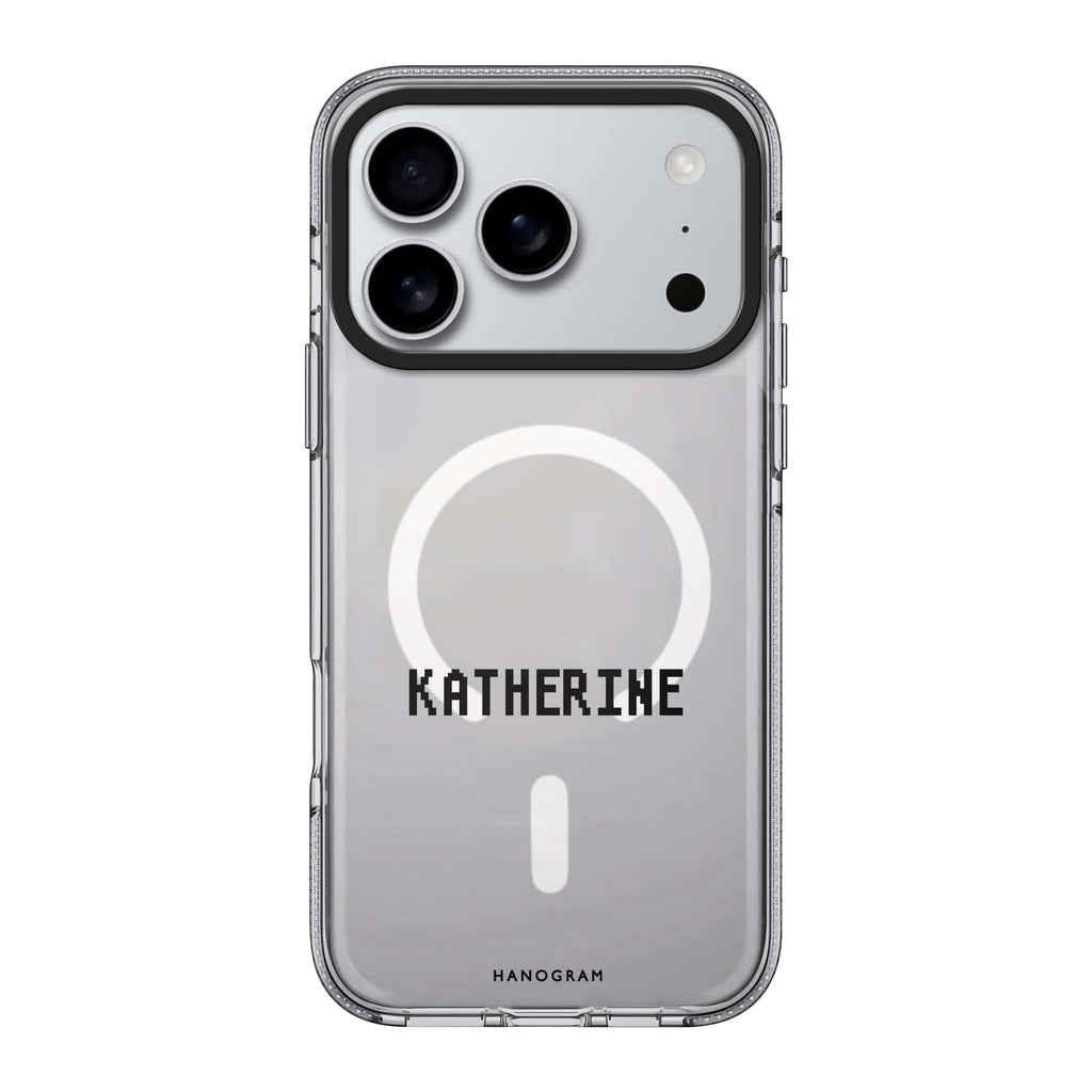 Pixel Custom Name personalized name typography geometric iPhone 17 Pro Max ultra clear case