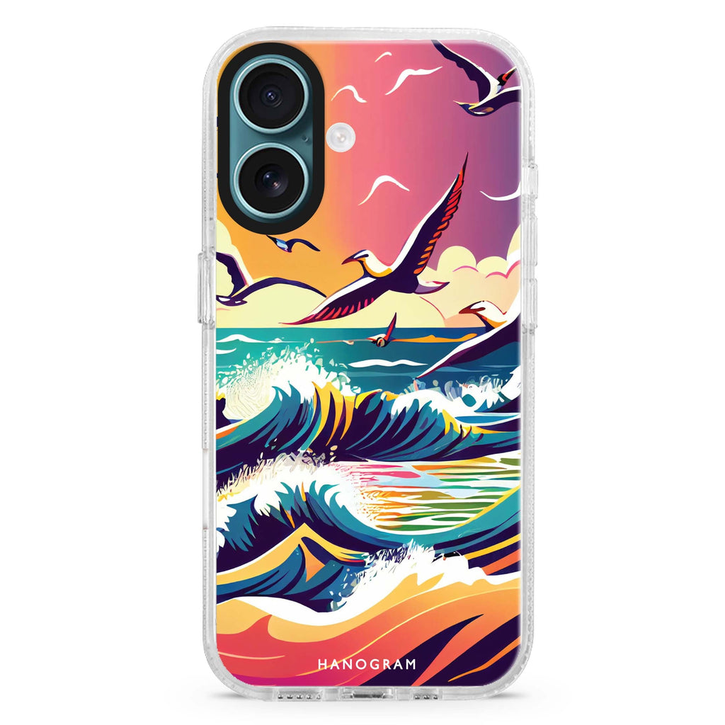 Waves & seagulls iPhone 16 Plus Ultra Clear Case