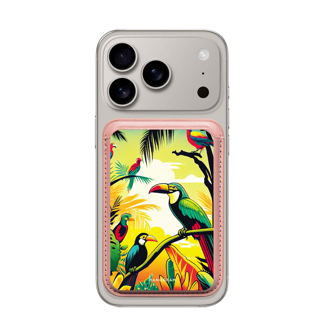 Tropical Birds MagSafe wallet for iPhone, slim magnetic card holder, main view