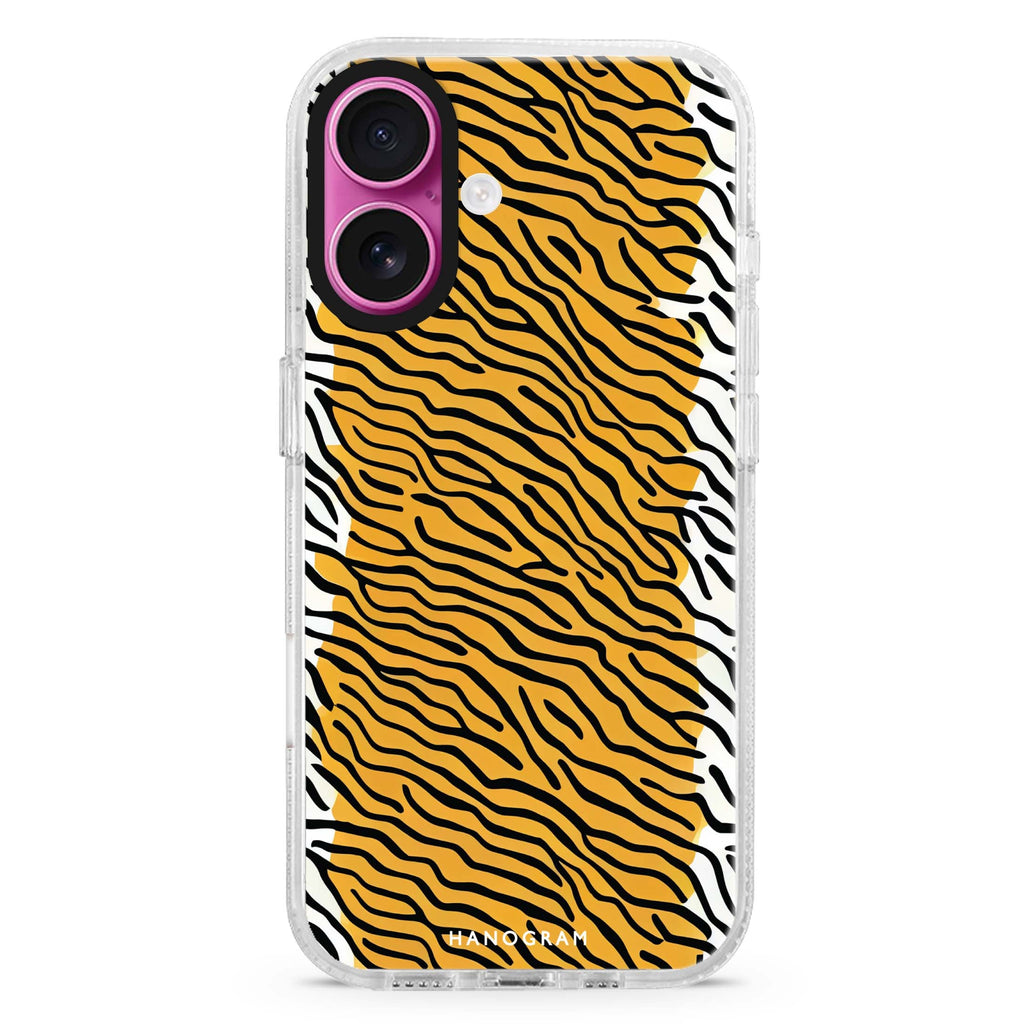 Leopard print iPhone 16 and 16 Plus ultra clear case, transparent animal artwork, front product view
