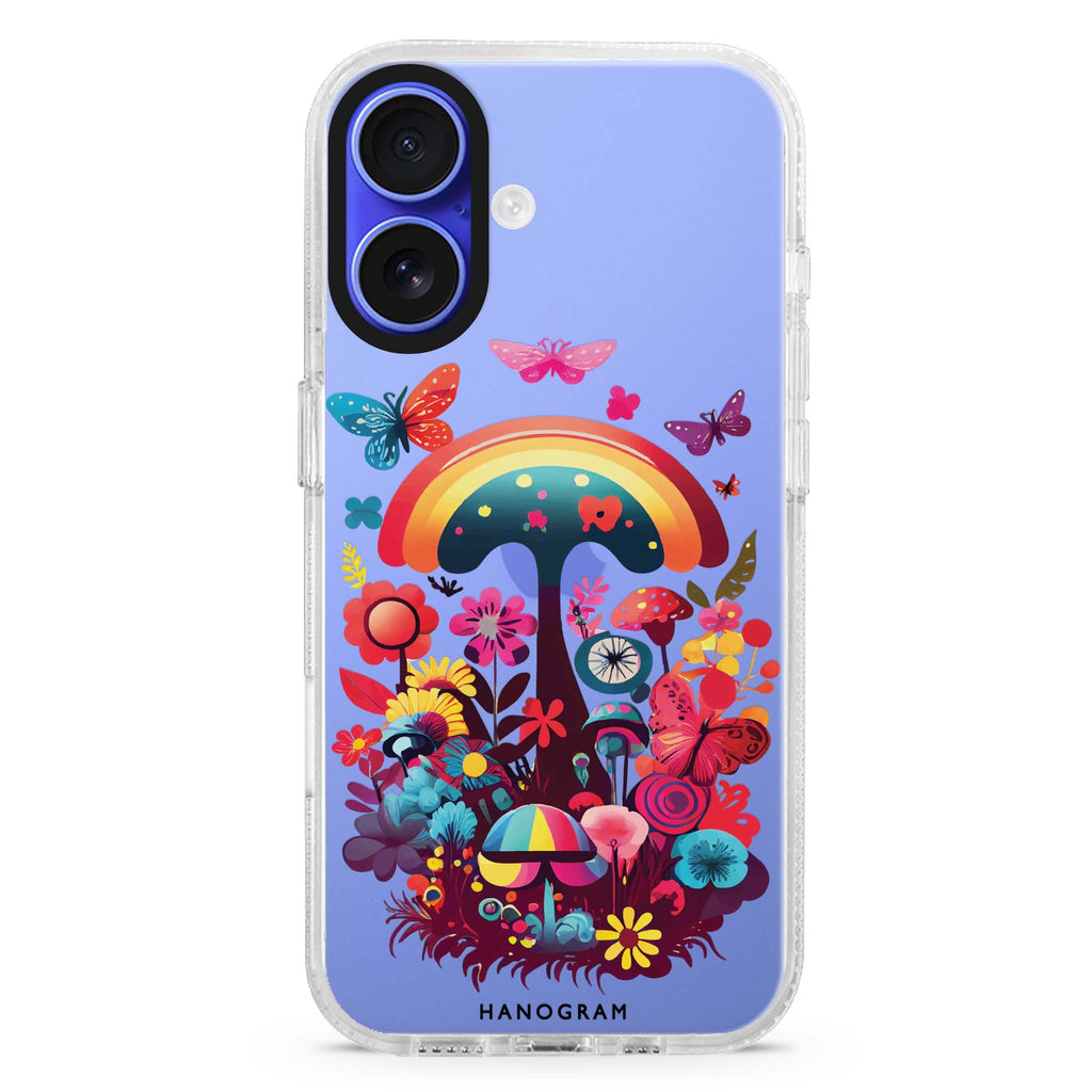 Magic Garden iPhone 16 and 16 Plus ultra clear case, transparent floral artwork, front product view