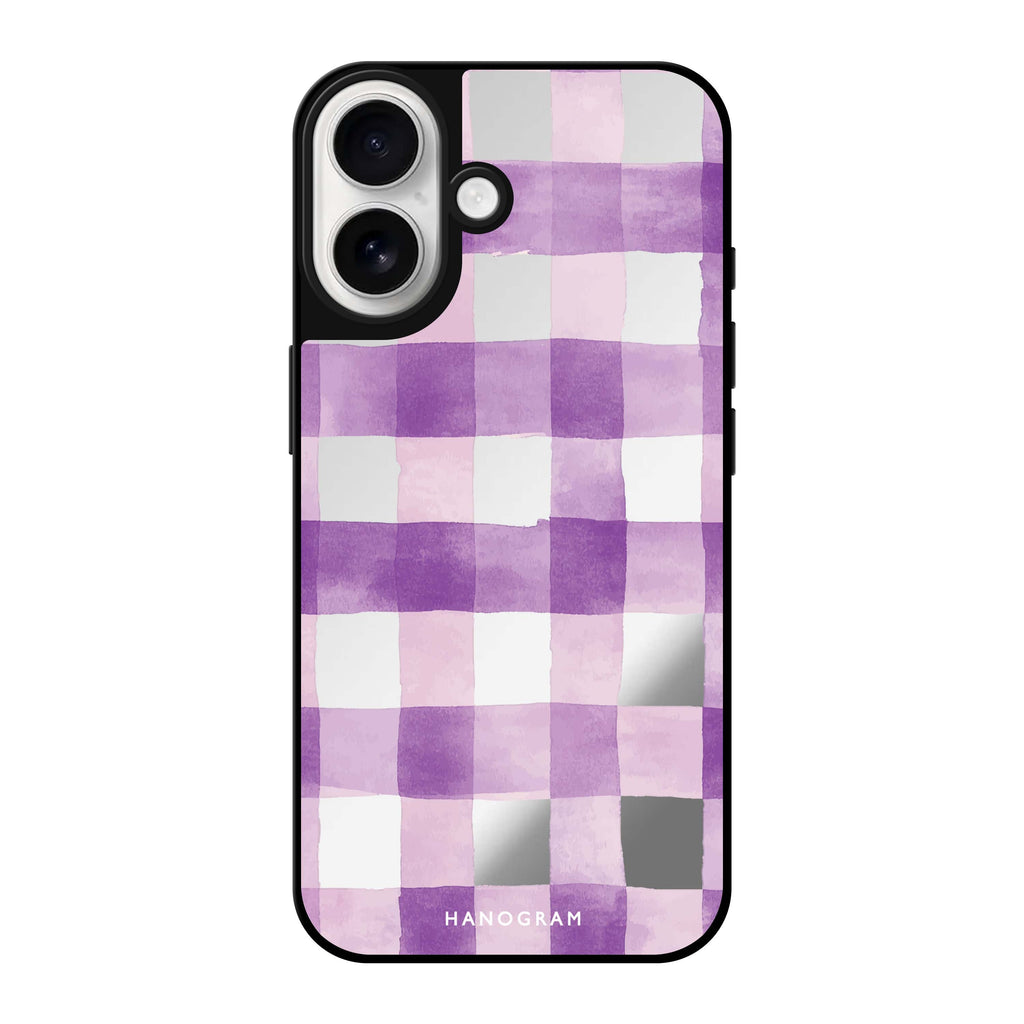 Reflective iPhone 16 Mirror Case –Lavender Checks iPhone Design