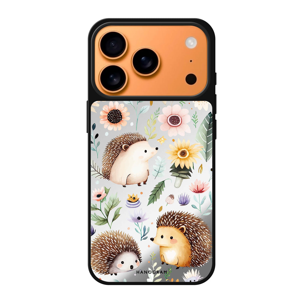 Hedgehog & Floral spring flower hedgehog animal iPhone 17 Pro Max mirror case