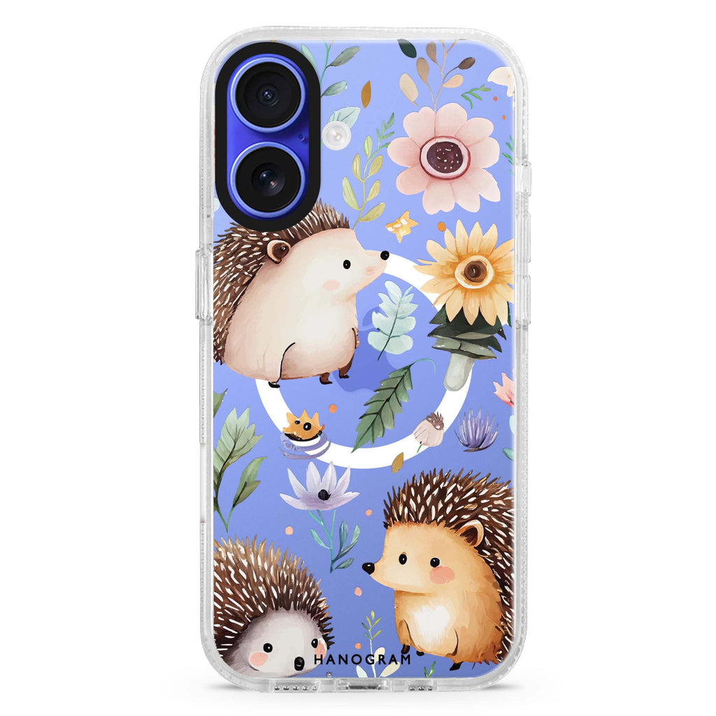Hedgehog & Floral MagSafe Compatible iPhone 16 Ultra Clear Case - Personalized and Stylish Protection