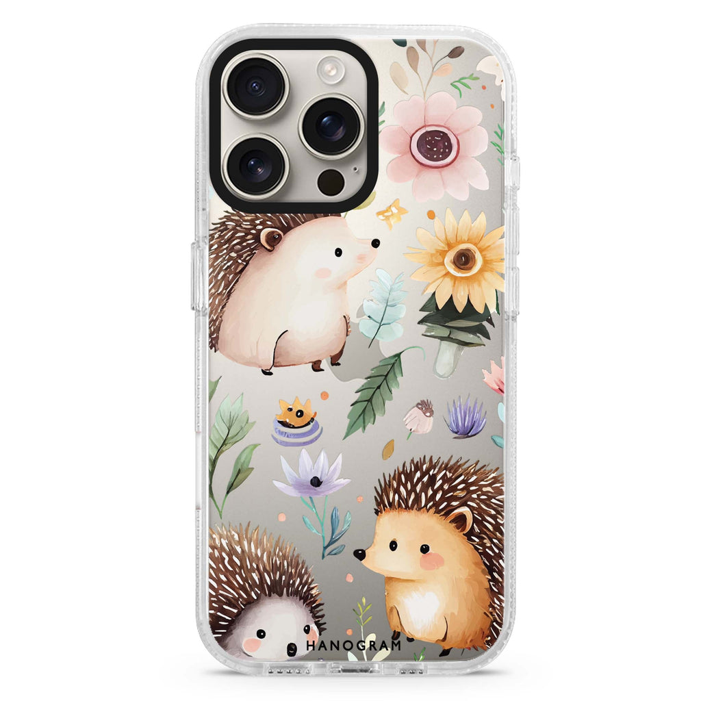 Hedgehog & Floral iPhone 16 Pro & 16 Pro Max Case - Personalized and Stylish Protection