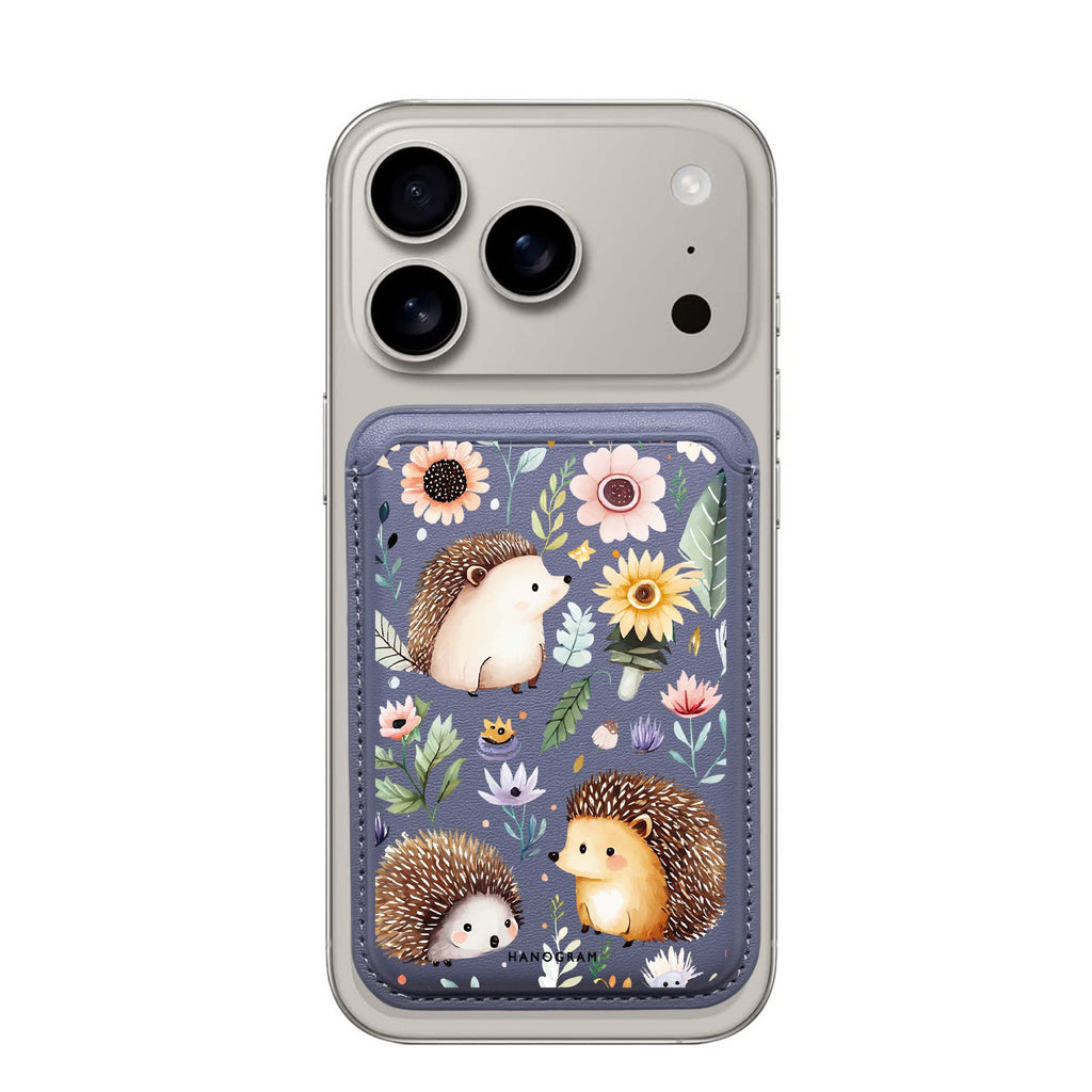 Hedgehog & Floral MagSafe wallet for iPhone, slim magnetic card holder, main view