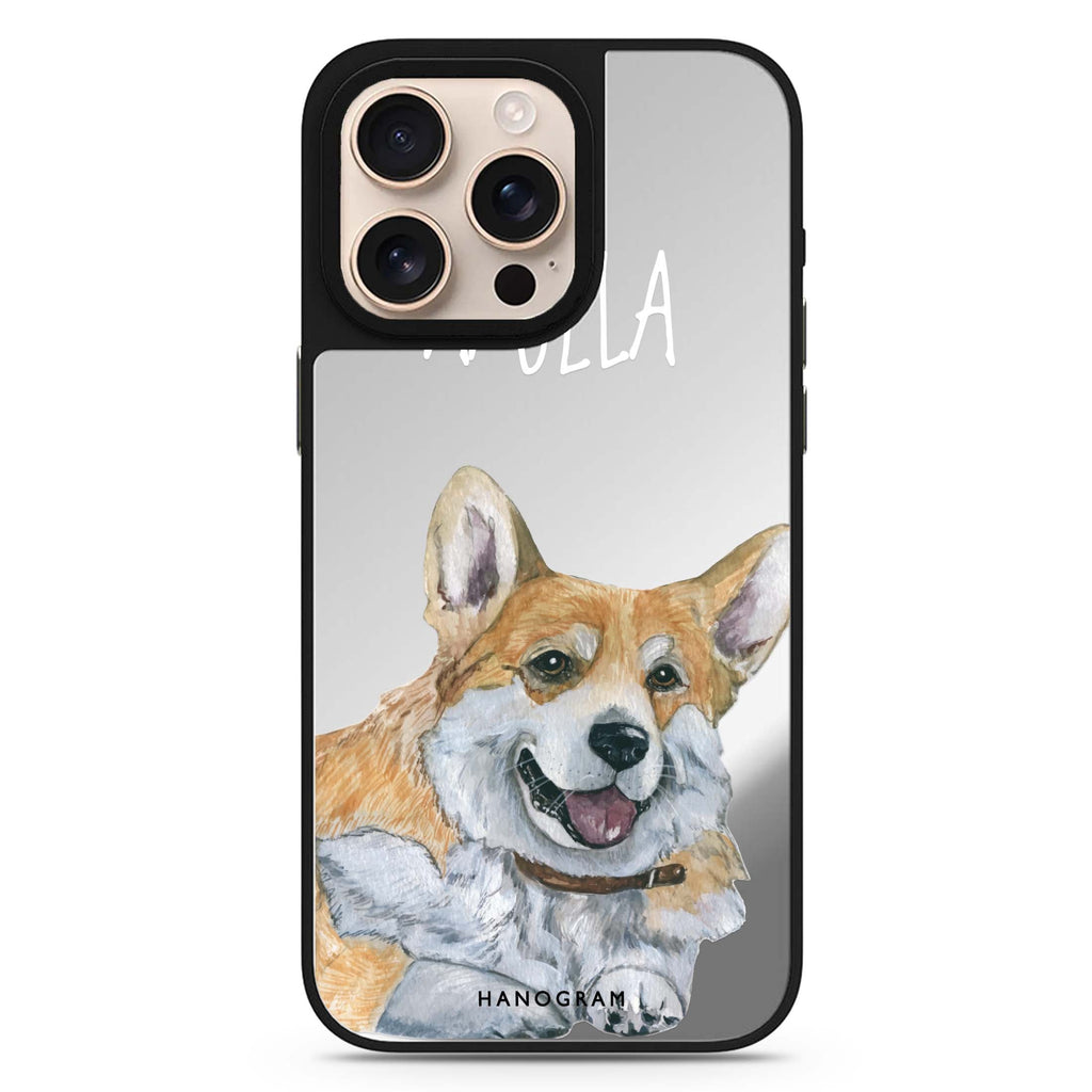 Corgi personalized name dog design iPhone 16/15/14 Pro Max & Pro mirror case