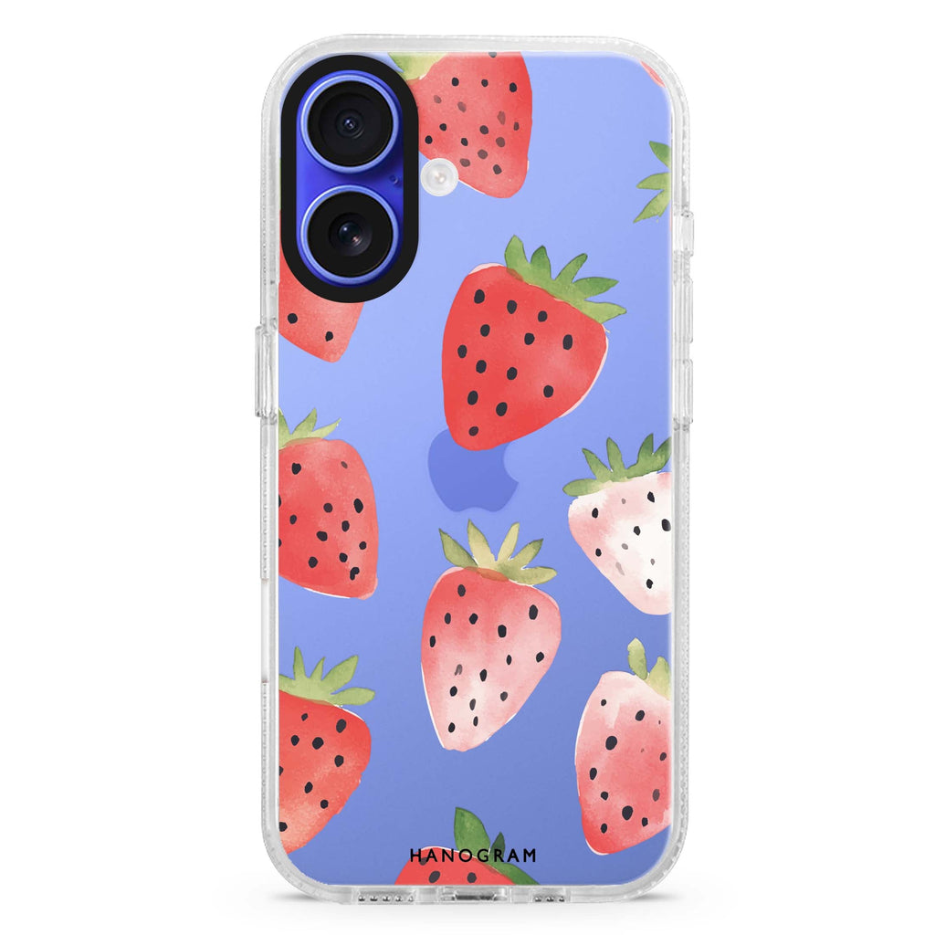 Berry Breeze iPhone 16 and 16 Plus ultra clear case, transparent graphic artwork, front product view