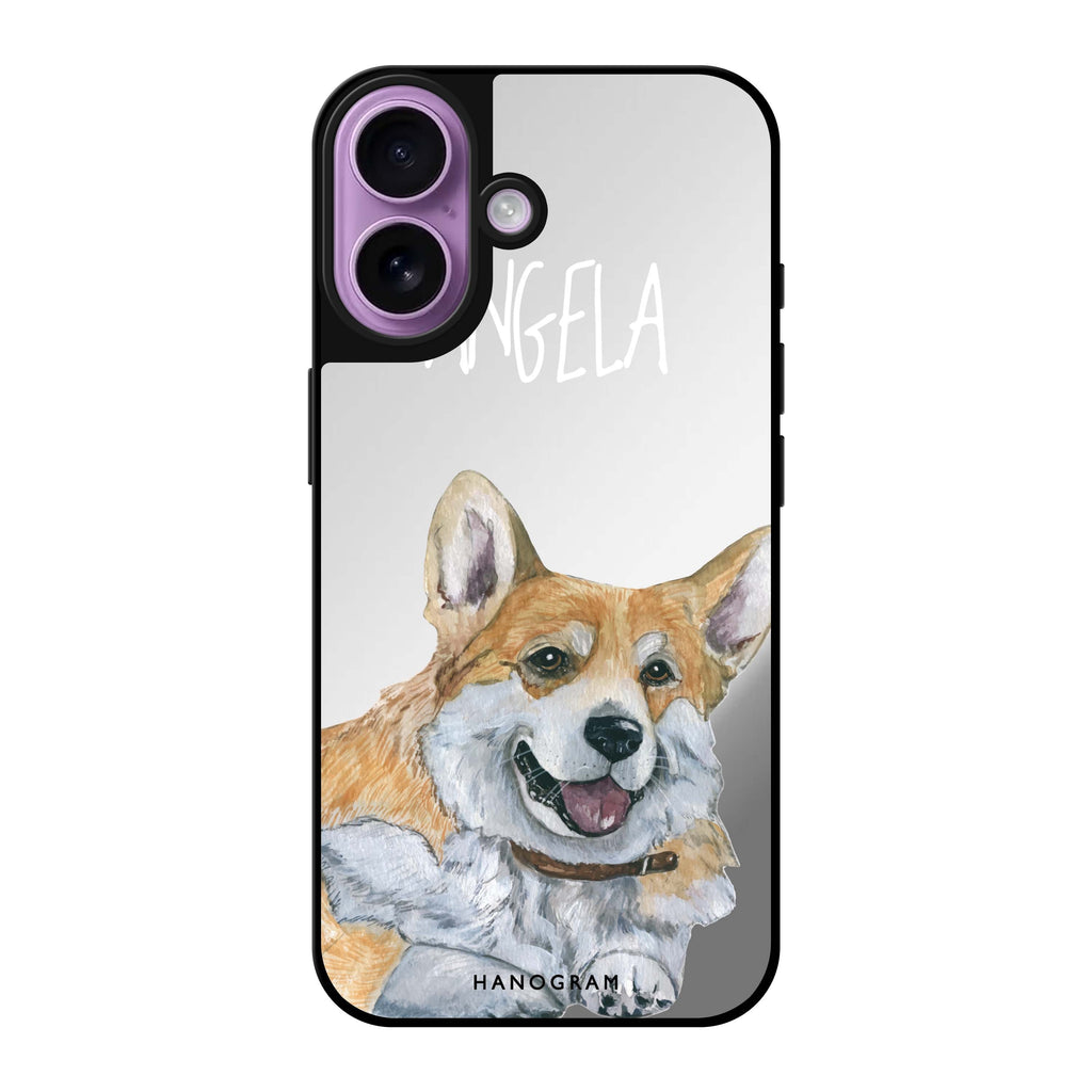 Reflective iPhone 16 Mirror Case –Corgi Design