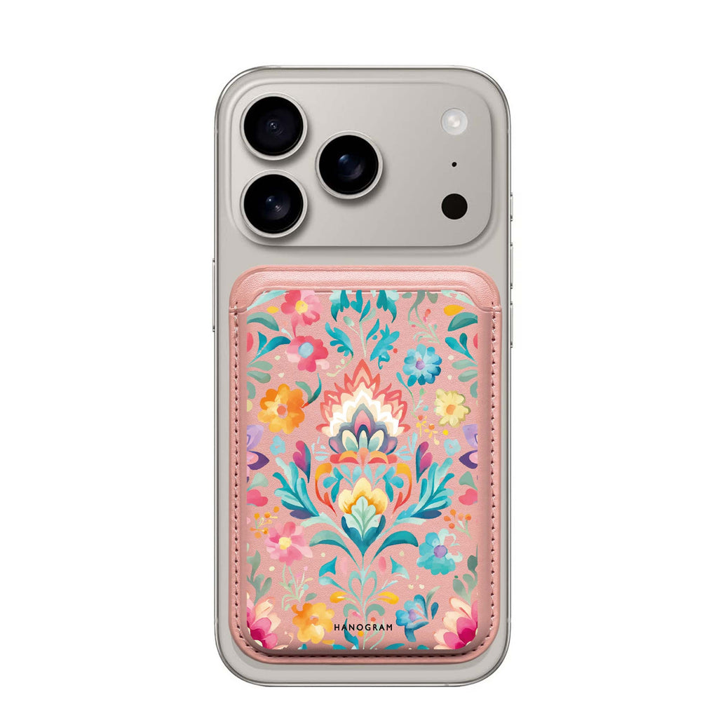 Watercolor Floral MagSafe wallet for iPhone, slim magnetic card holder, main view