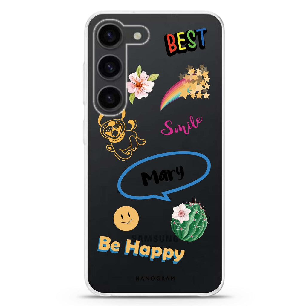 Positive Sticker personalized ultra-clear case for Samsung Galaxy S23/S22, front view