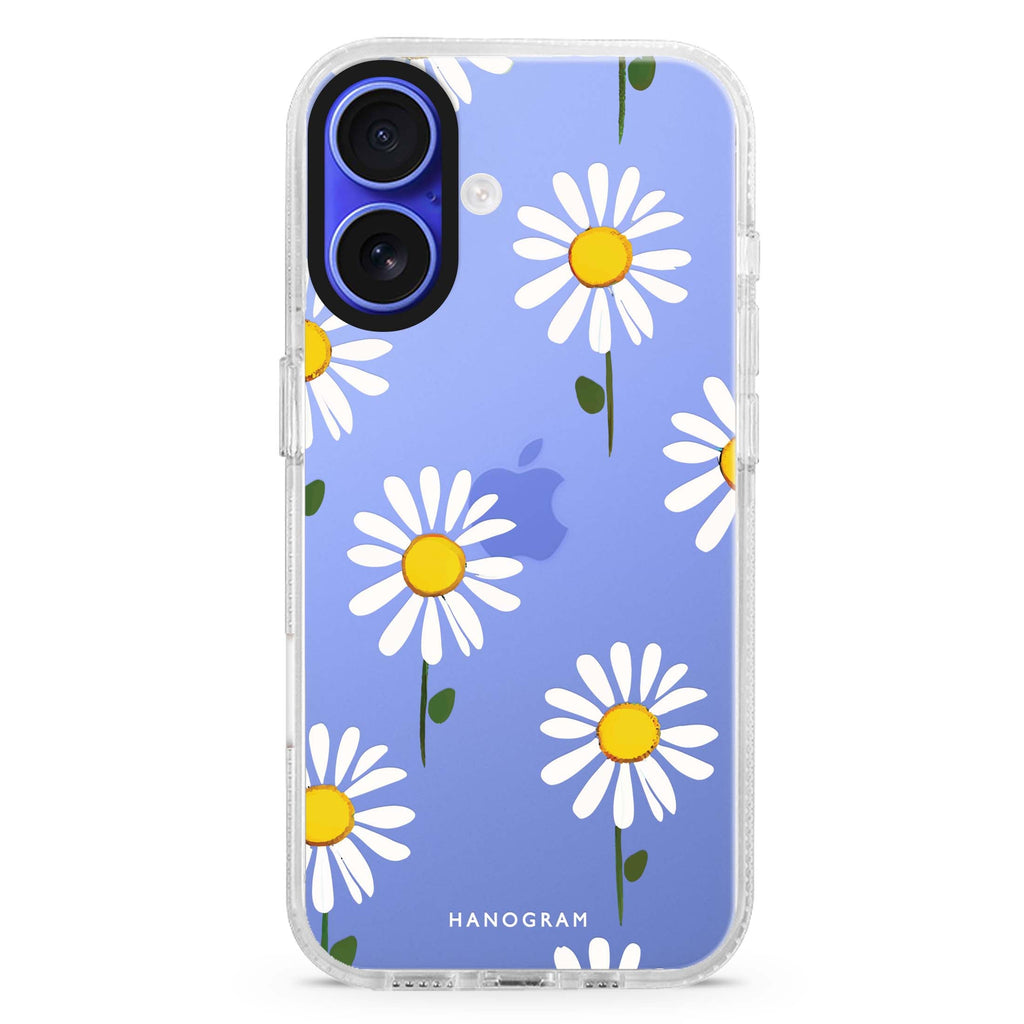 Little Flowers iPhone 16 and 16 Plus ultra clear case, transparent floral artwork, front product view