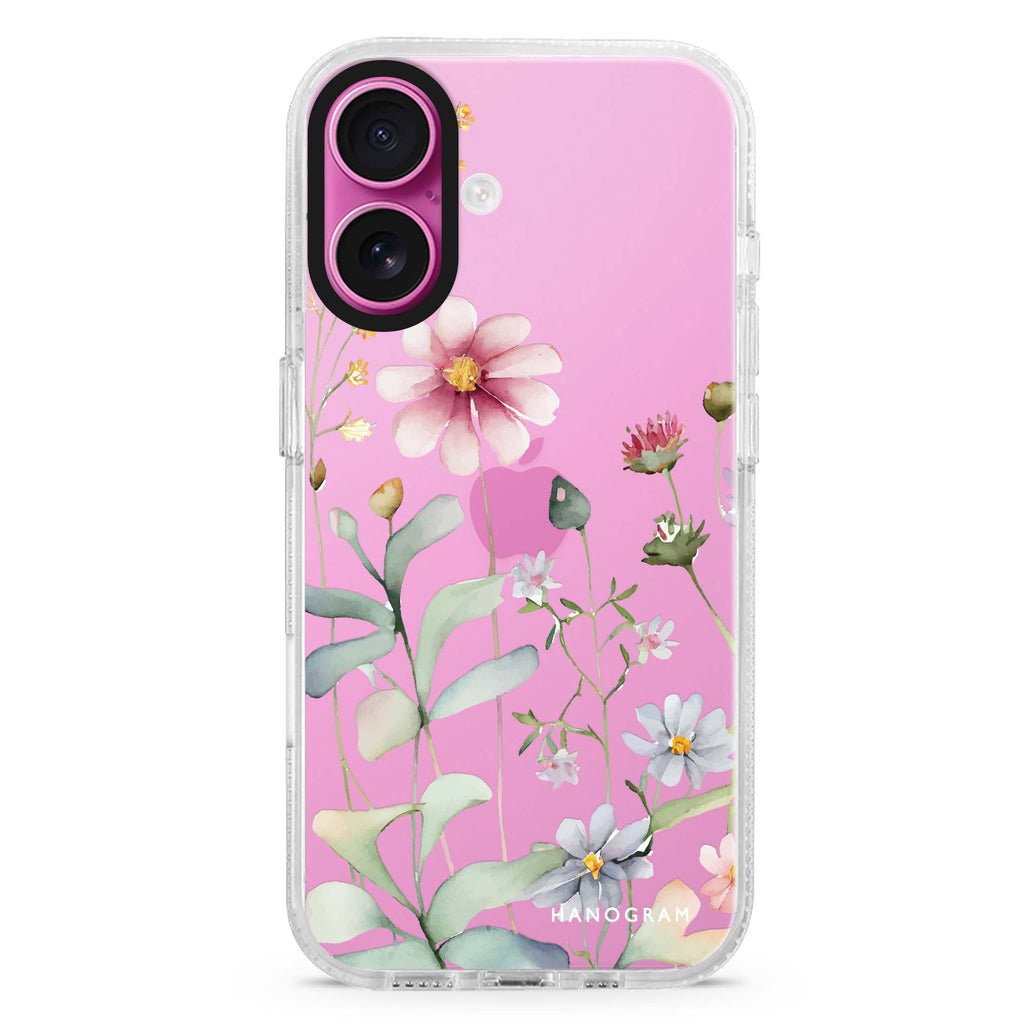 Floral Style 6 iPhone 16 and 16 Plus ultra clear case, transparent floral artwork, front product view
