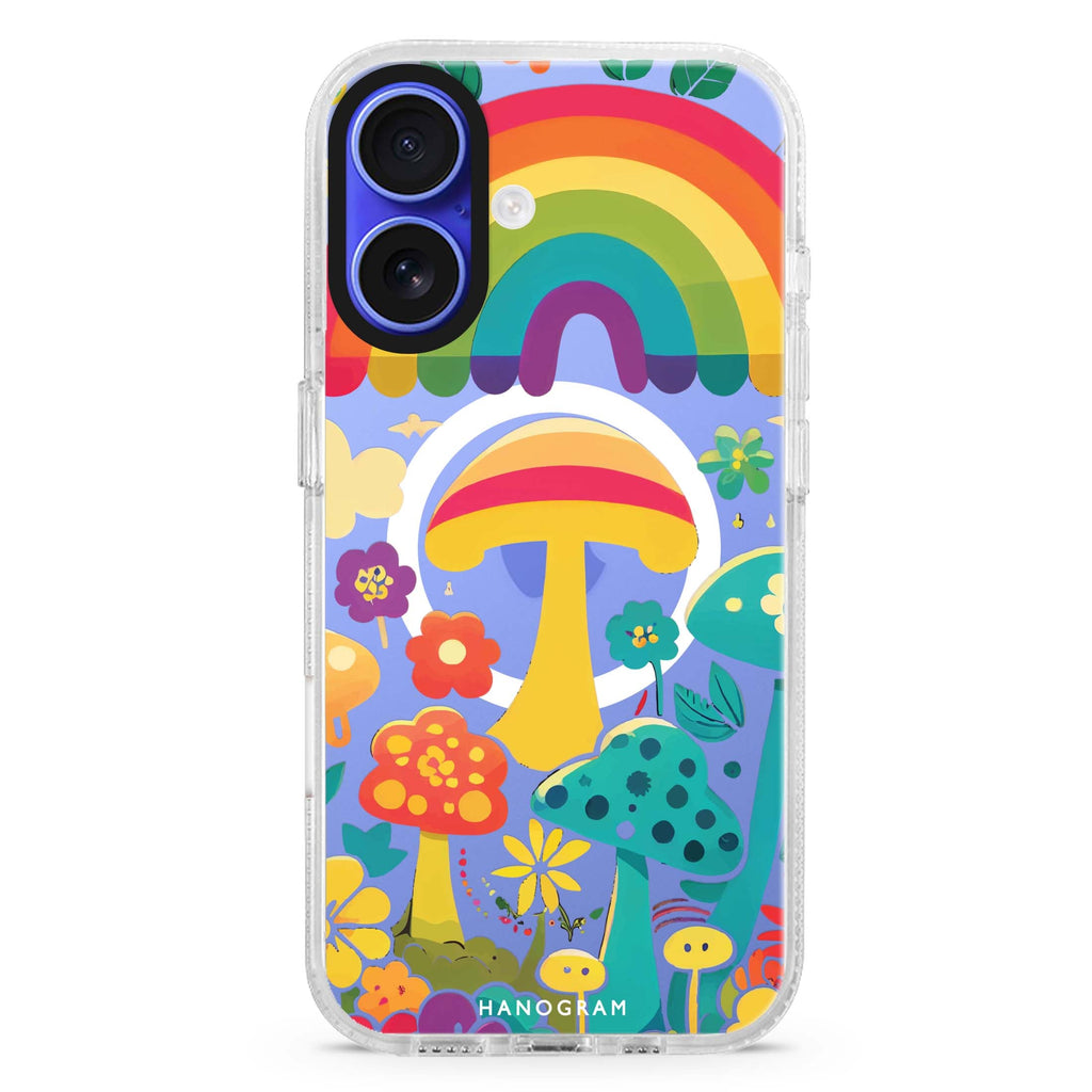 Rainbow Mushroom Garden MagSafe Compatible iPhone 16 Ultra Clear Case - Personalized and Stylish Protection