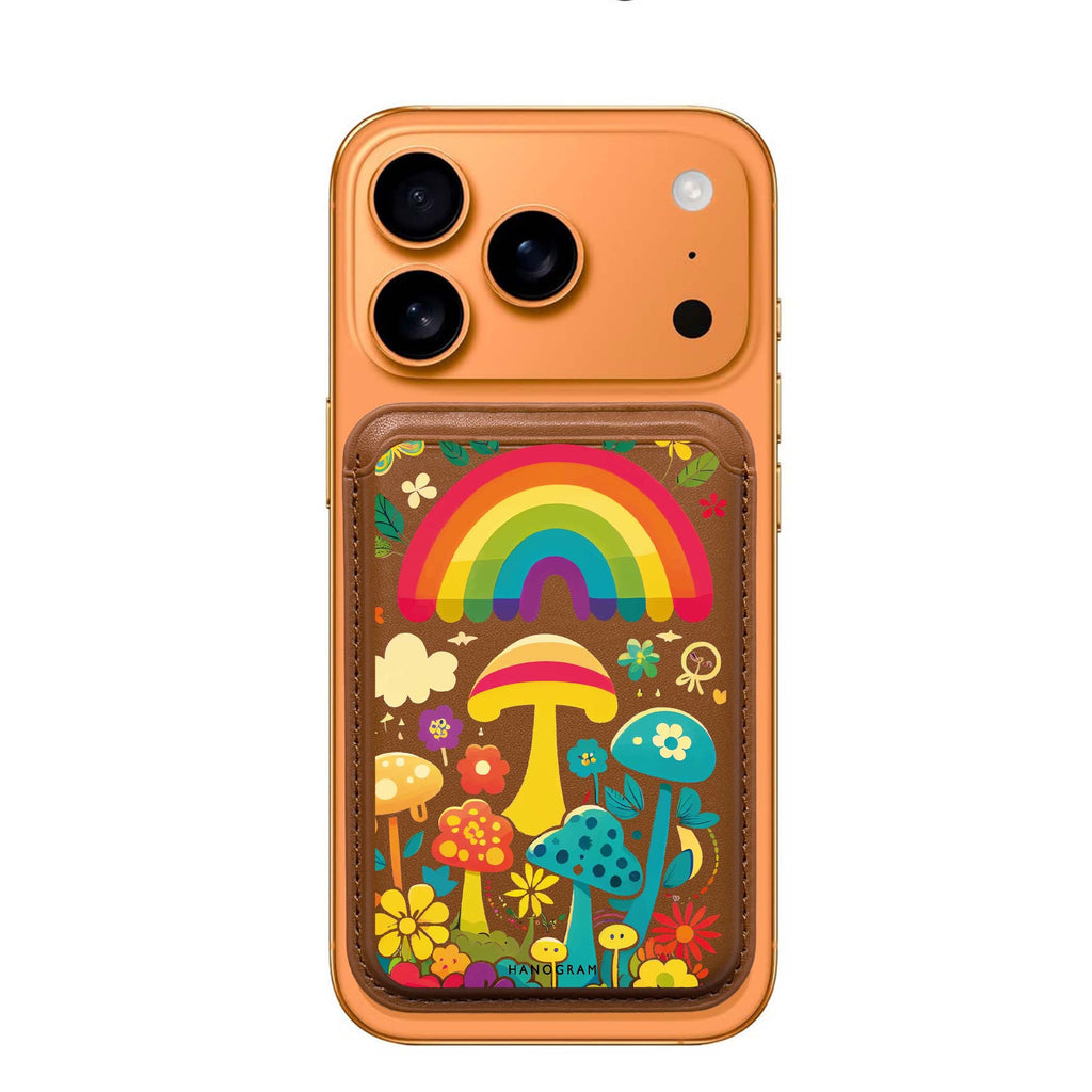 Rainbow Mushroom Garden MagSafe wallet for iPhone, slim magnetic card holder, main view