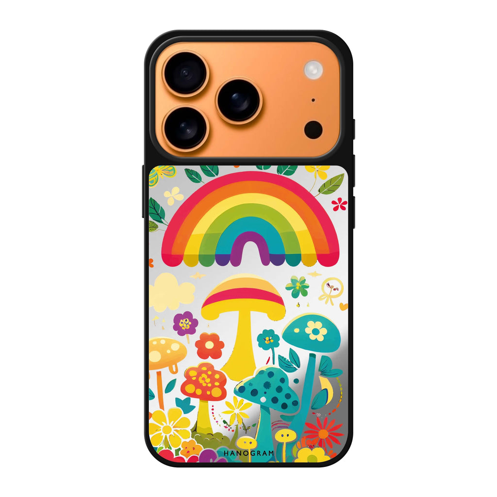 Rainbow Mushroom Garden multicolor spring mushroom floral iPhone 17 Pro Max mirror case