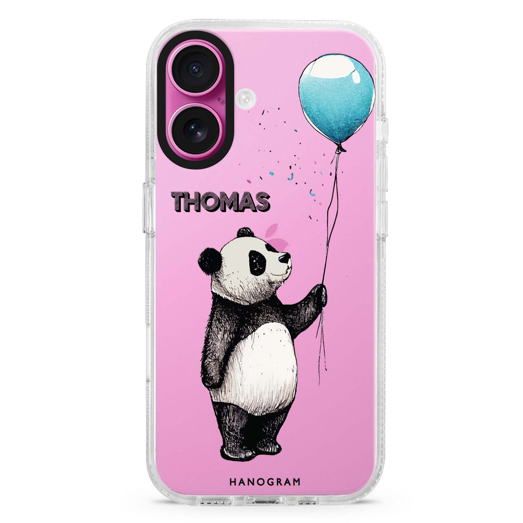 Little Panda custom name iPhone 16 and 16 Plus ultra clear case, transparent animal artwork, front product view