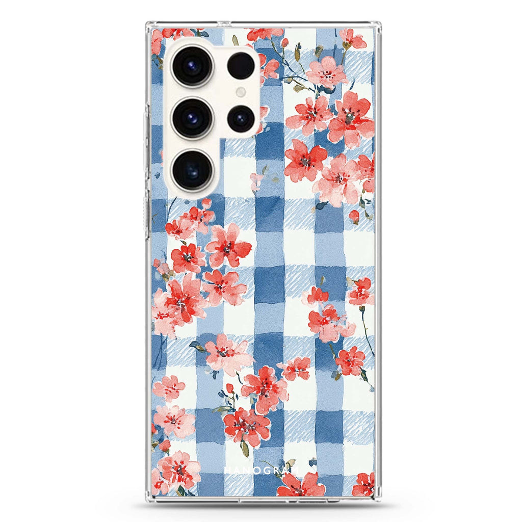 Gingham Bloom Samsung Galaxy S26/S25/S24/S23/S22 Ultra ultra clear case, transparent design, main view