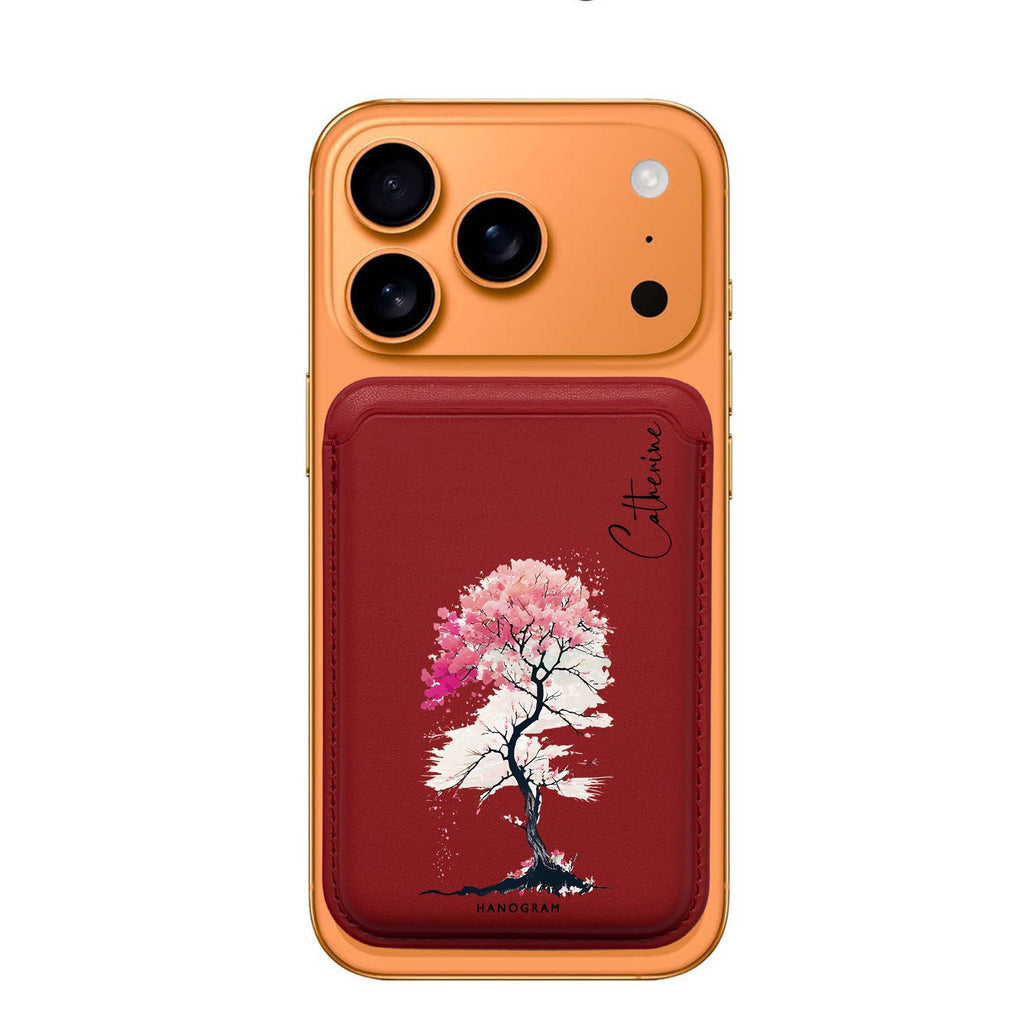 A Cherry Tree custom name MagSafe wallet for iPhone, personalized magnetic card holder, main view
