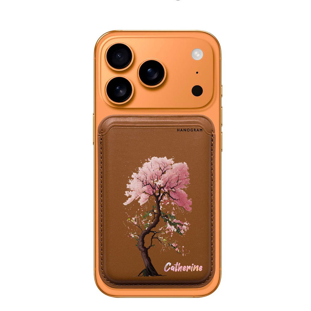 Cherry Tree custom name MagSafe wallet for iPhone, personalized magnetic card holder, main view