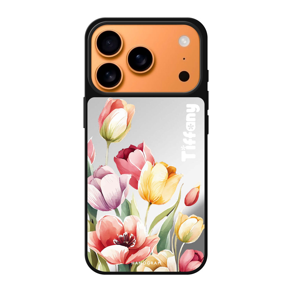 Watercolor tulip personalized name flower floral watercolor iPhone 17 Pro Max mirror case