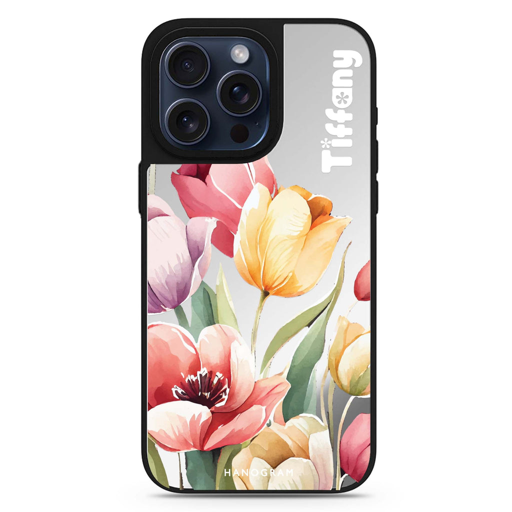 Watercolor Tulip personalized name MagSafe mirror case for iPhone 16/15/14 Pro Max and Pro, main view