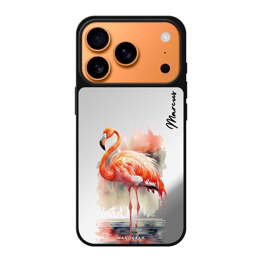 Flamingo in water personalized name flamingo animal nature iPhone 17 Pro Max mirror case