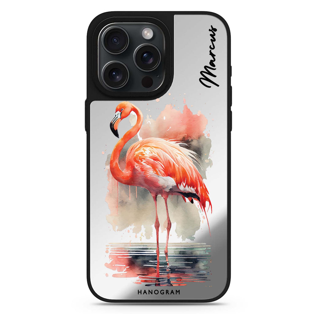 Flamingo in Water personalized name MagSafe mirror case for iPhone 16/15/14 Pro Max and Pro, main view